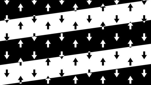 Abstract Inverted Striped Arrow Pattern Loop, High Contrast Black and White Geometric Motion Background. Contrast Striped Arrows Seamless Motion Background