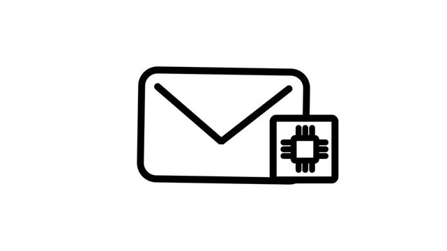 Secure Email Chip Protection Line Icon. Animated line icon showing a mail envelope integrated with a microchip, ideal for secure messaging and encrypted email.