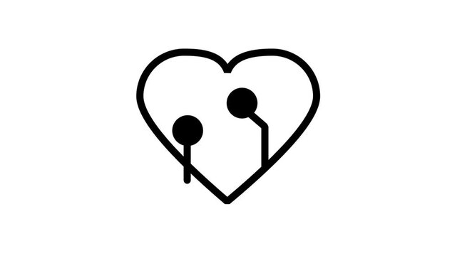Smart Heart Health Tech Line Icon. Animated line icon depicting a heart connected to tech circuit lines, suitable for cardiology, smart health, and medical.