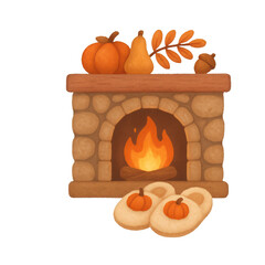 Naklejka premium PNG Cozy autumn fireplace illustration