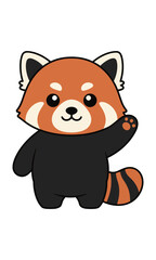 Naklejka premium A cheerful red panda character with a friendly expression, waving its paw, designed in a simple flat style with bold colors, isolated on white. Cute animal character concept