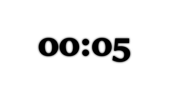 Video animation of a stopwatch with sliding numbers that count down from 10 seconds to zero 0- 10 second countdown on white background.