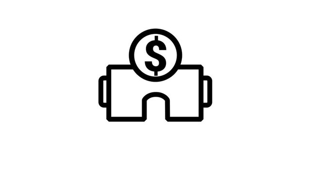 VR Glasses Dollar Finance Line Icon. Animated line icon displaying virtual reality goggles with a dollar sign, ideal for metaverse finance and virtual commerce.