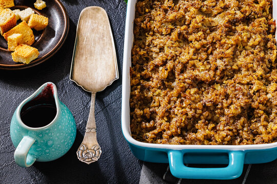 Homemade minced meat and rice casserole bake