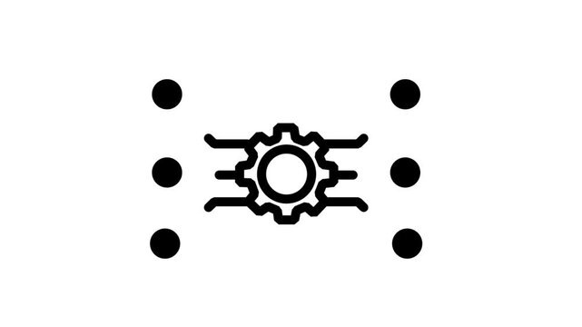 Microprocessor Chip Connection Line Icon Motion. Animated line icon showing a central processing gear with connected nodes, ideal for automated systems and tech workflows.