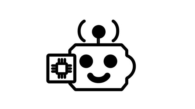 AI Bot Robot Line Icon Motion Graphic. Animated line icon featuring a smart AI bot robot with microchip, perfect for technology and artificial intelligence concepts.