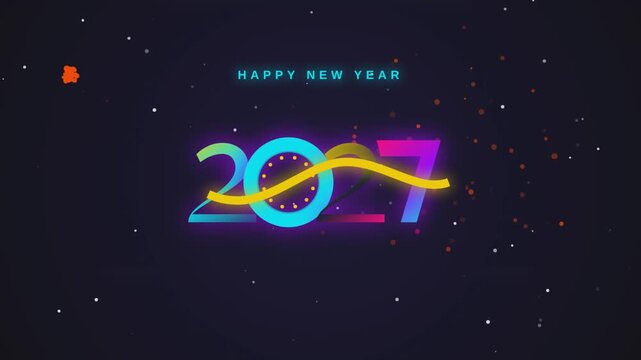 Happy New Year 2027 Neon Celebration Motion Loop