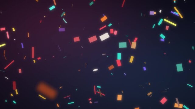 Colorful Confetti Pieces Tumbling and Falling on a Dark Festive Background Seamless Loop in soft ruby tones