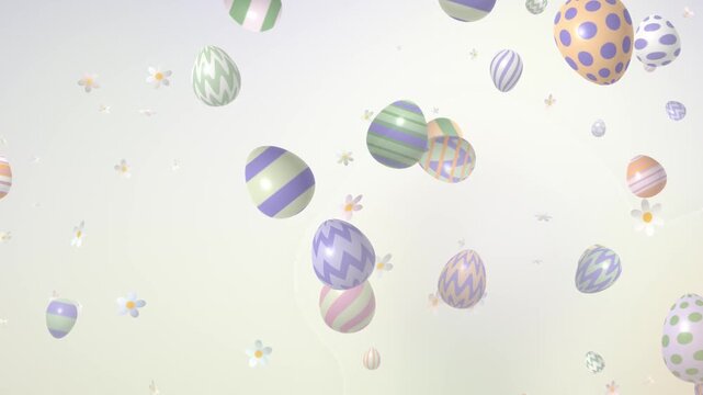 Pastel Easter Eggs and Spring Flowers Floating Seamless Loop in deep lavender tones