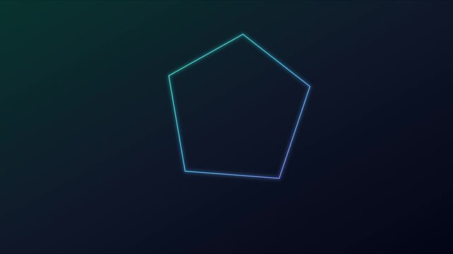 Neon pentagon shape glowing abstract 4k background, animation with smooth, gradient light effect geometric