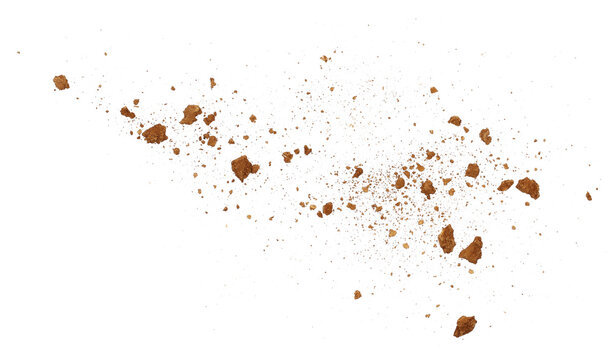 Pile dry clods dirt isolated on white background, with clipping path