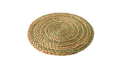 Obraz premium Round natural woven straw table mat coaster isolated on transparent background for kitchen decor tableware