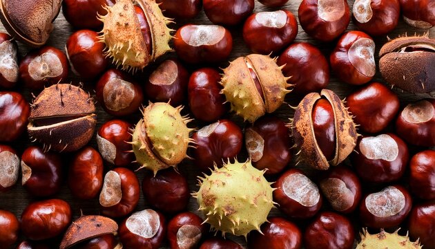 Horse Chestnut Tree Conker Nuts Background Texture Detail