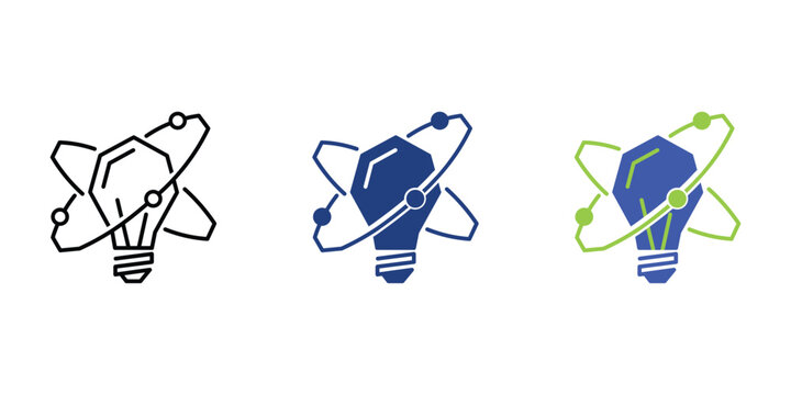 Creative light bulb atom model vector set design collection with different artistic styles and modern graphic line elements.
