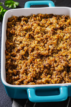 Classic American Midwest hamburger rice hot dish