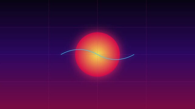 Retro synthwave sun with neon wave on grid animation 4k background, retrowave