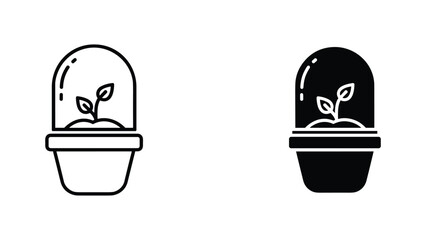 Small plant in glass dome icon set in outline and solid vector design for botany and eco studies © ArtHive Studio