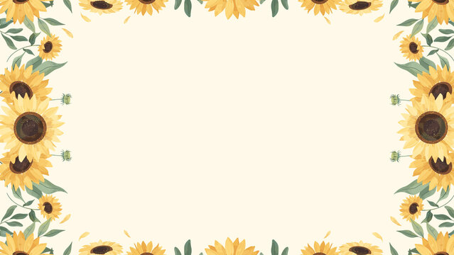 Yellow sunflower frame background presentation with botanical floral border and copy space