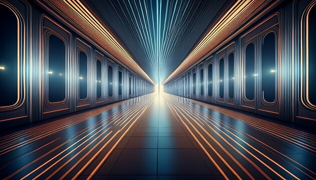 abstract corridor with linear perspective lighting