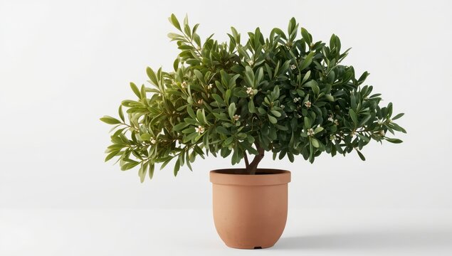 potted bay laurel tree against white backdrop