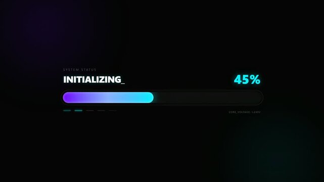 Futuristic Loading Bar Animation Initializing System to 100 Percent