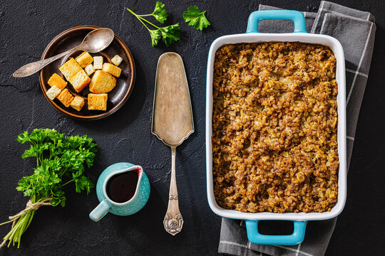 Homemade minced meat and rice casserole bake