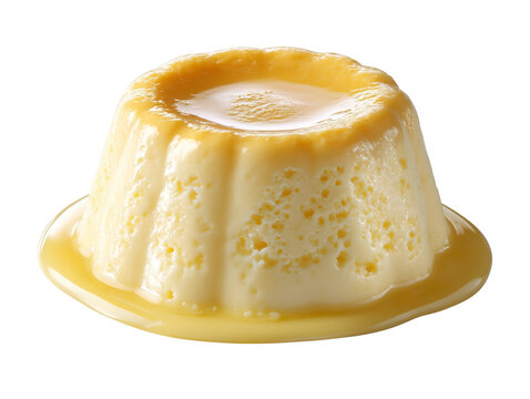 Creamy vanilla pudding with a smooth silky texture and glossy finish, isolated on a white background.