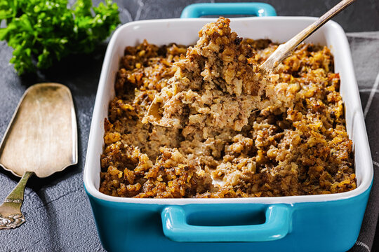 Classic American Midwest hamburger rice hot dish