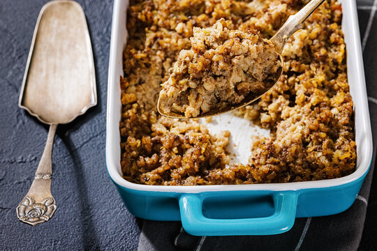 American minced meat and rice casserole in a dish