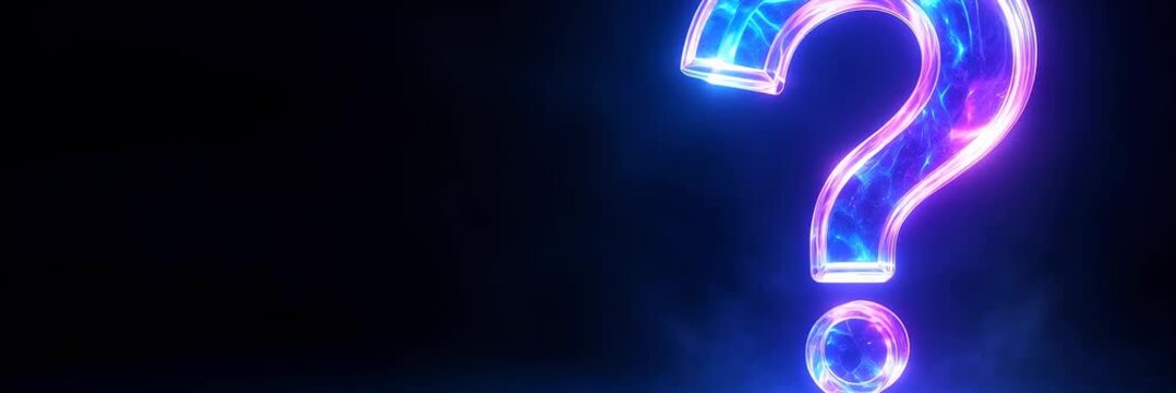 Neon question mark website banner with copy space for text