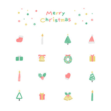 水彩風クリスマスの手書きアイコン