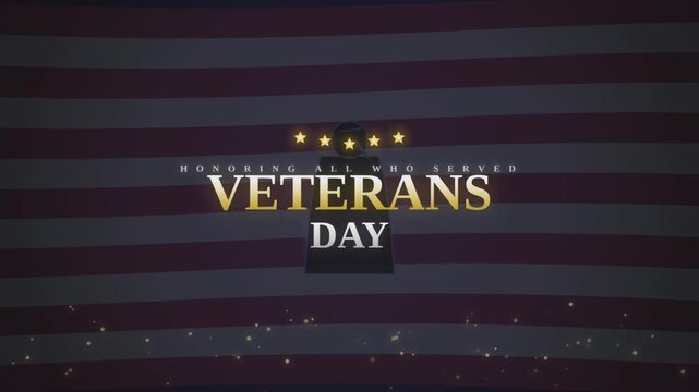 Patriotic veterans day background featuring an american flag design honoring all who served with golden stars and text