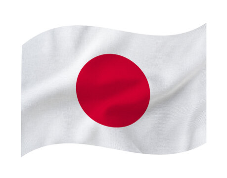 Waving flag of Japan on transparent background. Japan national fabric banner with detailed texture