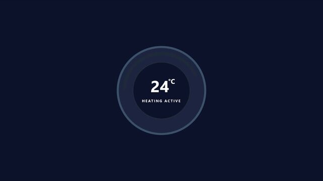 Smart thermostat interface displaying 24 degrees celsius heating active motion animation 4k temperature control