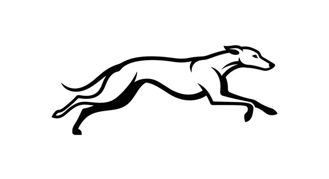 Minimalist running greyhound line art logo.