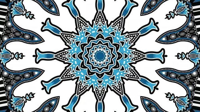 Striking blue and white starburst mandala ornament for modern geometric circular pattern and luxury decorative backdrop design