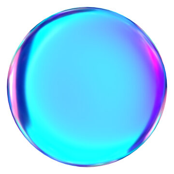 Abstract Iridescent Blue Glowing Glass Sphere on Transparent Background
