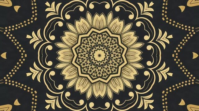Black and gold luxury mandala ornament with intricate floral pattern for premium decorative framing backdrop design