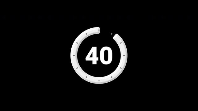 Minimalist 45 second countdown, white circular timer animation, digital clock on black , 4K countdown