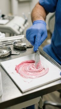 Clinical Specialist Mixing Synthetic Paste for Precise Orthodontic Molds in a Modern Healthcare Laboratory