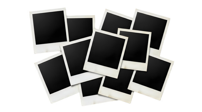 Collage of blank photo frames with black space for image placement isolated on transparent background for creative photography layouts and memory scrapbooking design projects today.
