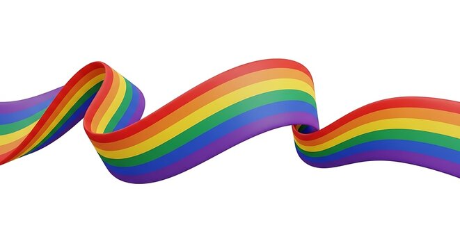 Wavy rainbow ribbon pride flag isolated on a clean white background