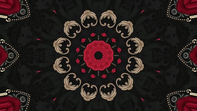 Classic background motion with elegant dark red and black ornate floral mandala pattern for luxury decoration abstract circular decorative motif frame