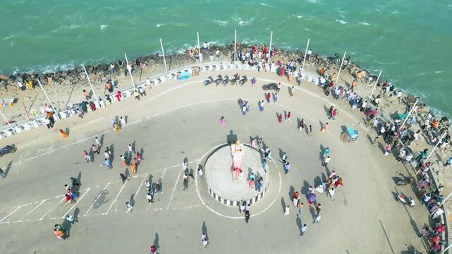 Aerial view of Ram Setu, dhanushkodi, Rameswaram Island, Tamil Nadu, India.