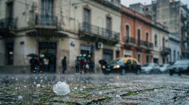 Hailstone on a Street During a Storm in Buenos Aires, Argentina