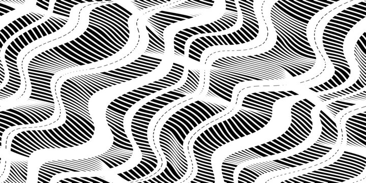 Abstract wavy diagonal texture, black isolated on white background, vector print
