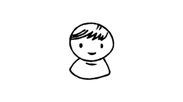 Hand drawn 4K casual person avatar doodle animation with boiling line motion. Frame by frame outline on black and green screen backgrounds, perfect for everyday user profile, lifestyle, and youth.