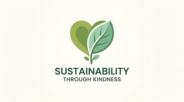Heart and leaf combined into one symbol, minimal text, sustainability and kindness theme, flat vector