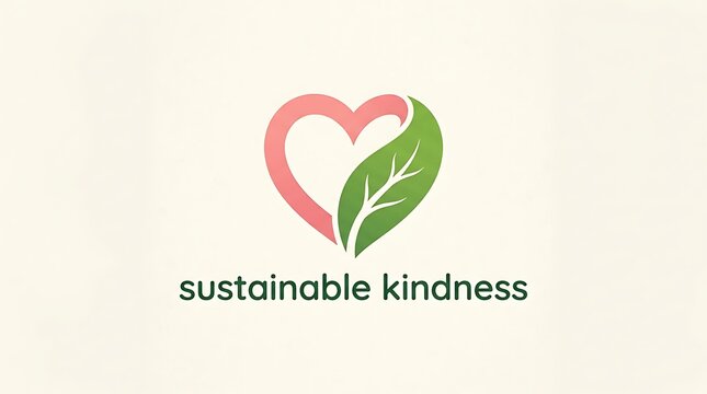 Heart and leaf united into one symbol, flat vector, simple text, and a concept of love and sustainability
