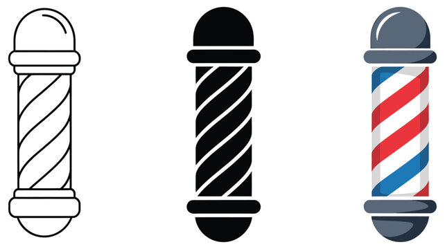 Barbershop pole symbols representing barber shops, hair salons, grooming tools, vintage styling, and professional beauty services